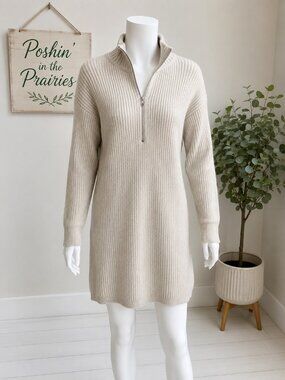4 for $25 🤍 H&M Cream Ribbed Sweater Dress with Half-Zip 🤍 - Large